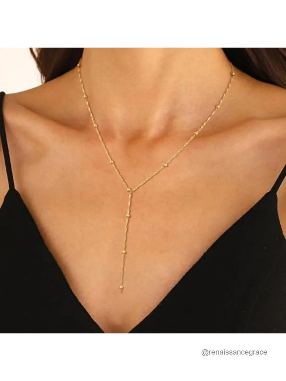 Layered Y Necklace Dainty Long Lariat 14K Gold Plated Brass